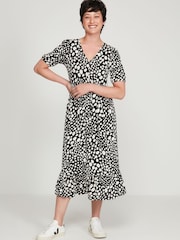 M&Co Petite Natural Spot Print Tiered Midi Dress - Image 1 of 6