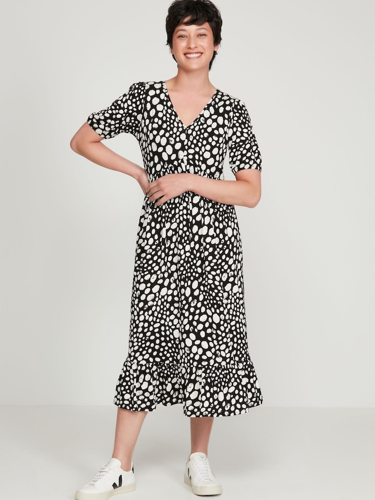 M&Co Petite Natural Spot Print Tiered Midi Dress - Image 1 of 6