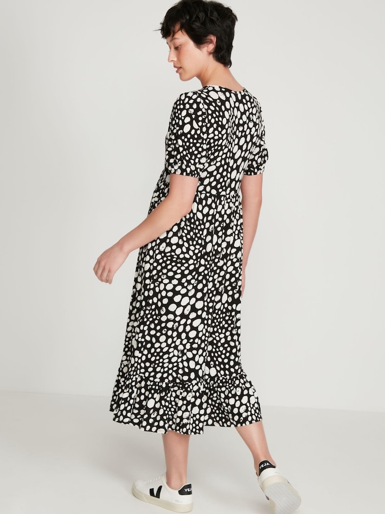M&Co Petite Natural Spot Print Tiered Midi Dress - Image 2 of 6