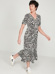 M&Co Petite Natural Spot Print Tiered Midi Dress - Image 3 of 6