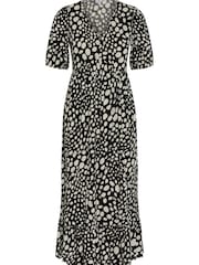 M&Co Petite Natural Spot Print Tiered Midi Dress - Image 6 of 6