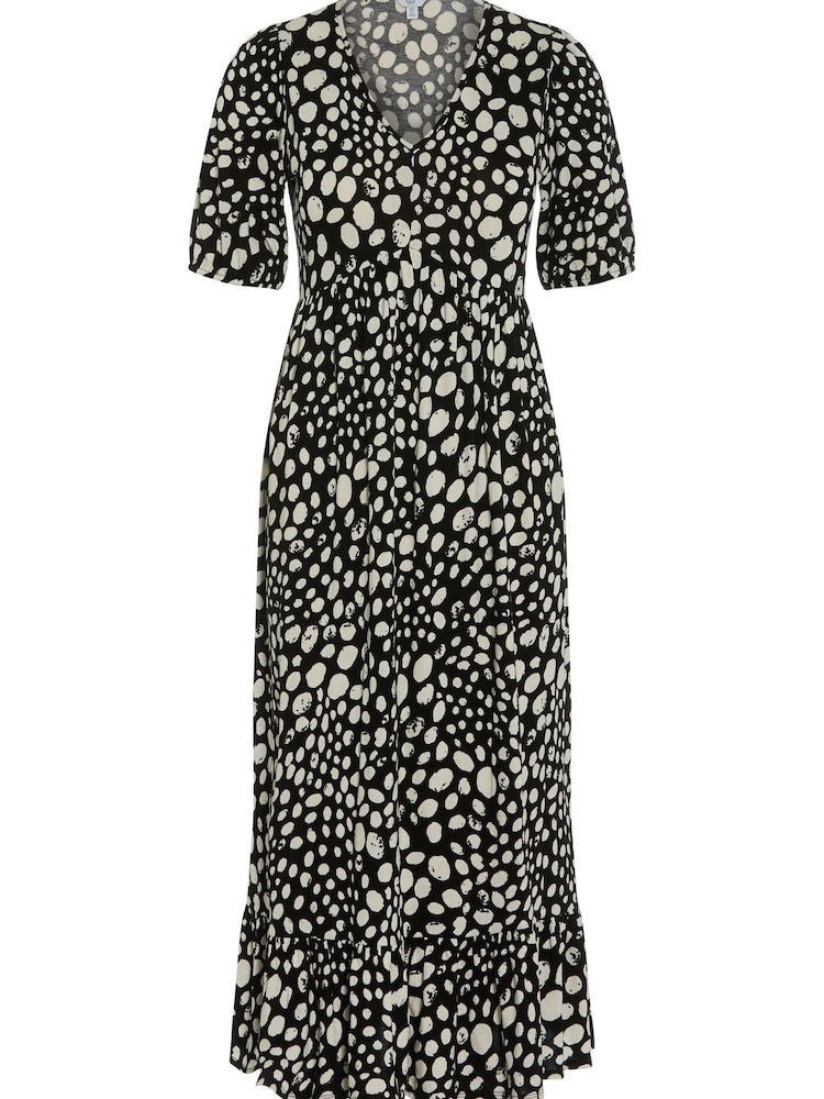 M&Co Petite Natural Spot Print Tiered Midi Dress - Image 6 of 6