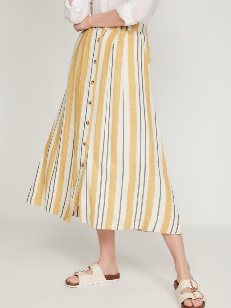 M&Co Yellow Button-Through Linen Skirt - Image 1 of 5