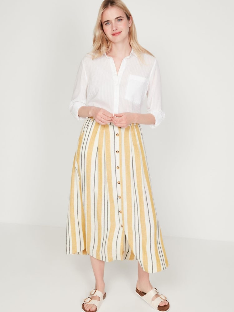 M&Co Yellow Button-Through Linen Skirt - Image 2 of 5