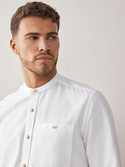 White Grandad Collar Linen Blend Long Sleeve Shirt - Image 4 of 6