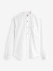 White Grandad Collar Linen Blend Long Sleeve Shirt - Image 6 of 6