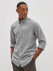 Grey Regular Fit Linen Blend Long Sleeve Shirt - Image 1 of 4