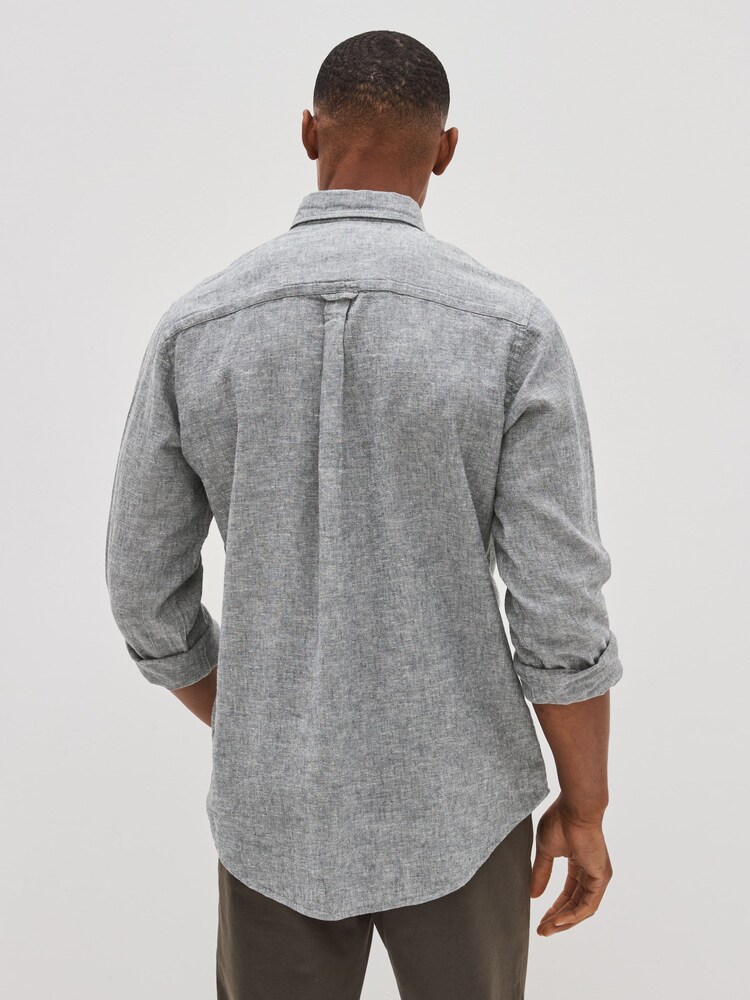 Grey Regular Fit Linen Blend Long Sleeve Shirt - Image 2 of 4