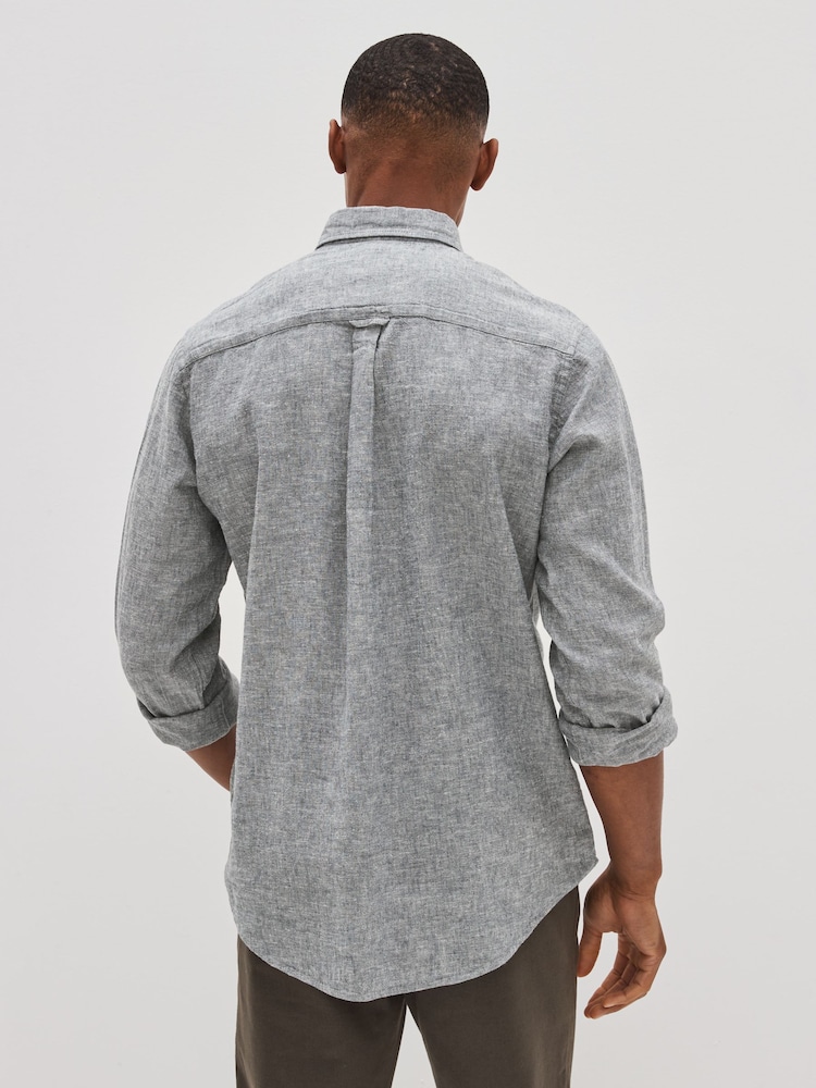 Grey Regular Fit Linen Blend Long Sleeve Shirt - Image 2 of 4 Grey Regular Fit Linen Blend Long Sleeve Shirt - Image 2 of 4