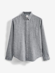 Grey Regular Fit Linen Blend Long Sleeve Shirt - Image 4 of 4