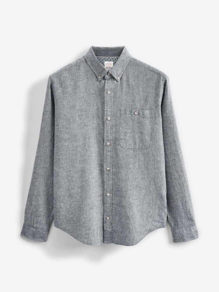 Grey Regular Fit Linen Blend Long Sleeve Shirt - Image 4 of 4