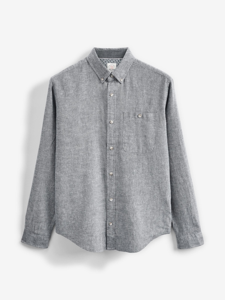 Grey Regular Fit Linen Blend Long Sleeve Shirt - Image 4 of 4 Grey Regular Fit Linen Blend Long Sleeve Shirt - Image 4 of 4