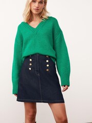 Rinse Blue Button Front Denim Mini Skirt - Image 1 of 6