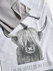 Set of 3 Grey 100% Cotton Hamish The Highland Cow Tea Towels - Image 2 of 3