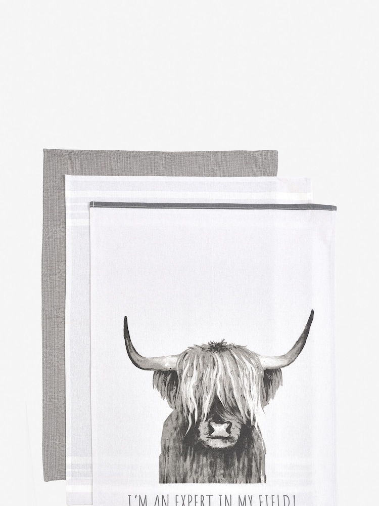 Set of 3 Grey 100% Cotton Hamish The Highland Cow Tea Towels - Image 3 of 3 Set of 3 Grey 100% Cotton Hamish The Highland Cow Tea Towels - Image 3 of 3