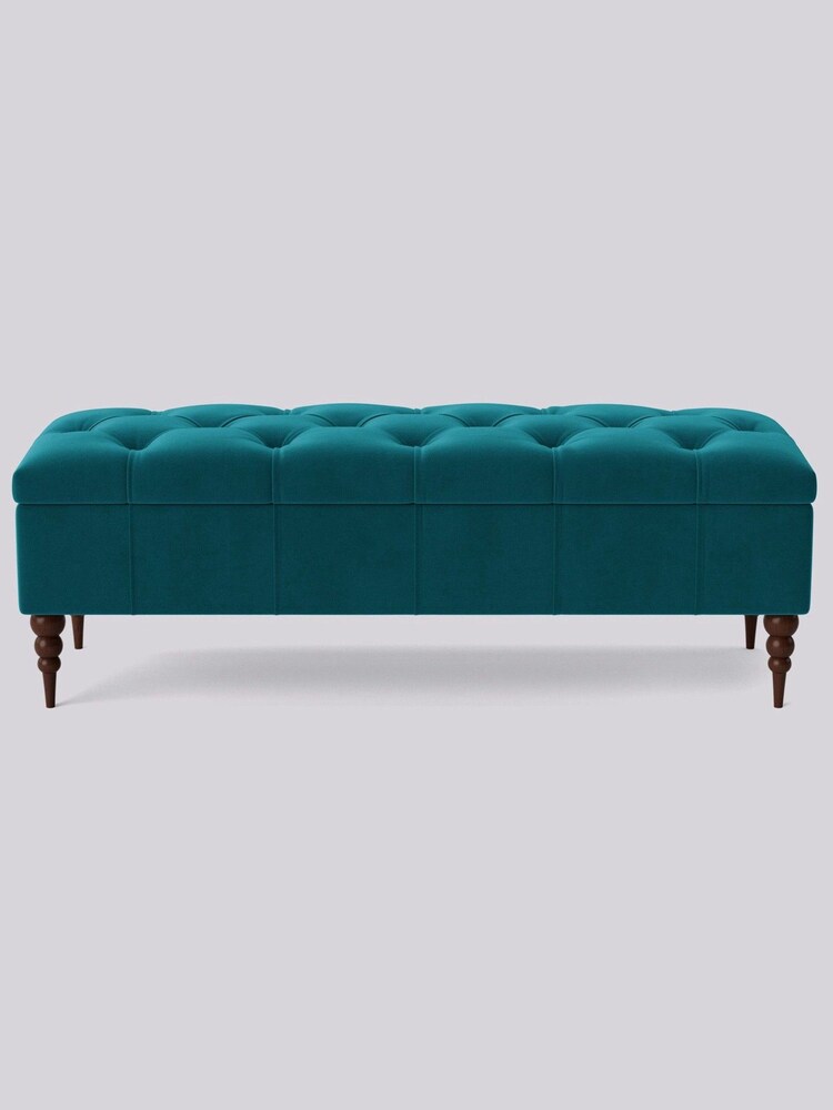 Swoon Easy Velvet Kingfisher Blue Plymouth Ottoman - Image 1 of 4
