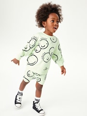 Lime Green Smile All Over Print Sweatshirt and Shorts Set (3mths-7yrs) - Image 1 of 5