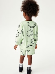 Lime Green Smile All Over Print Sweatshirt and Shorts Set (3mths-7yrs) - Image 3 of 5