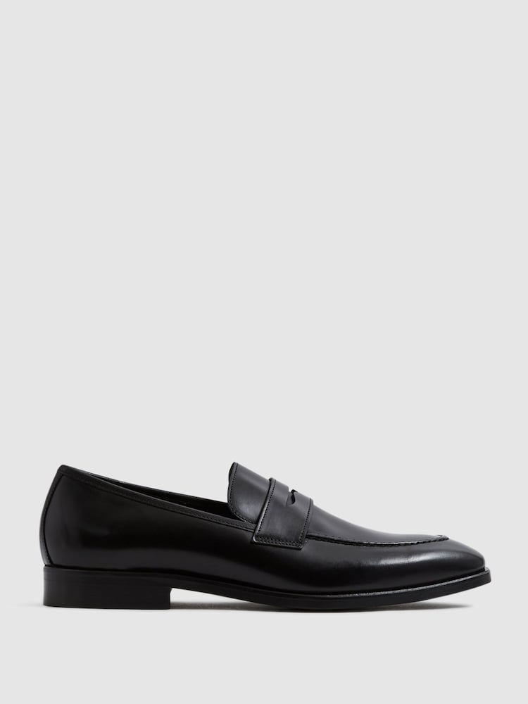 Reiss Black Grafton Leather Saddle Loafers - Image 1 of 6 Reiss Black Grafton Leather Saddle Loafers - Image 1 of 6