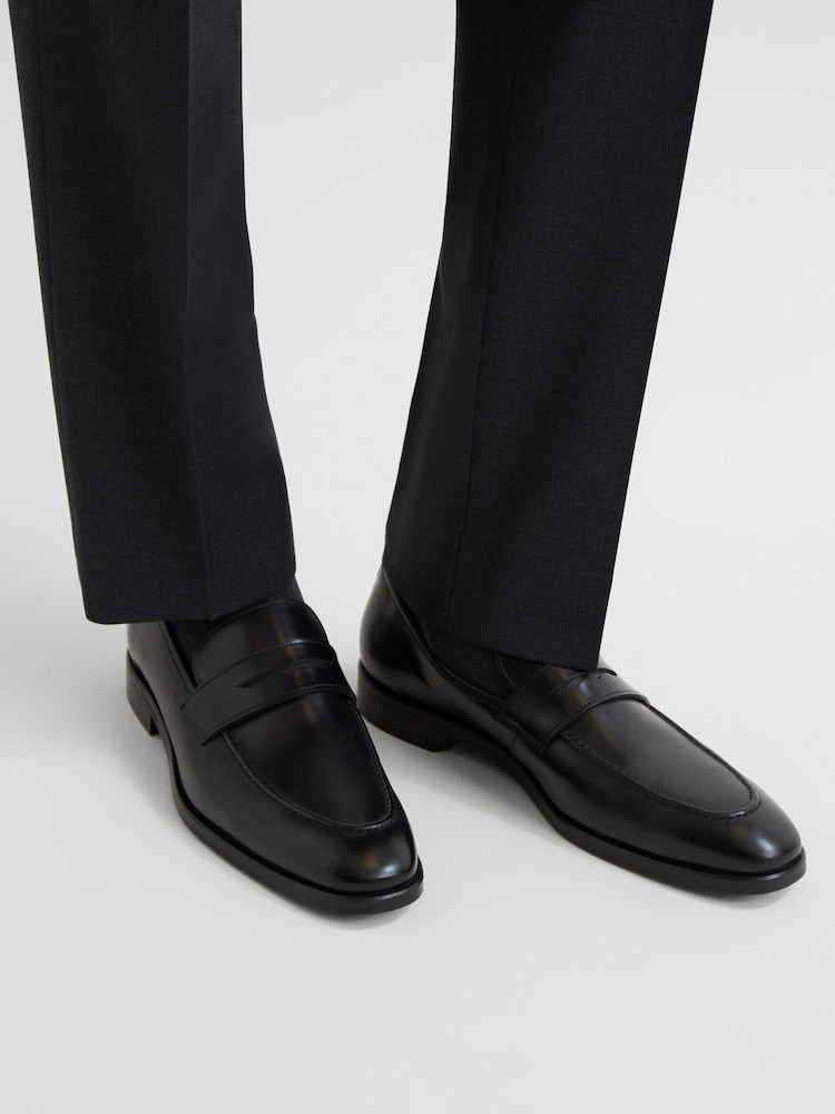 Reiss Black Grafton Leather Saddle Loafers - Image 2 of 6 Reiss Black Grafton Leather Saddle Loafers - Image 2 of 6