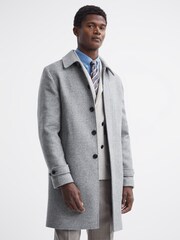 Reiss Soft Grey Bark Wool Blend Check Epsom Overcoat - Image 1 of 9
