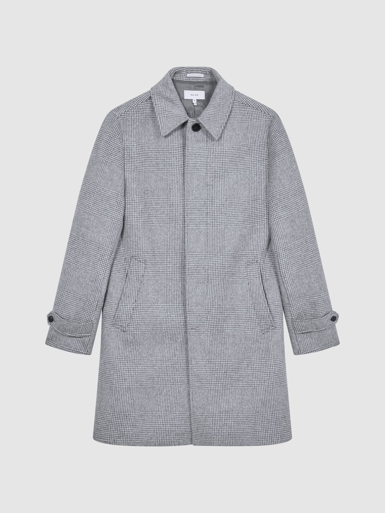 Reiss Soft Grey Bark Wool Blend Check Epsom Overcoat - Image 2 of 9