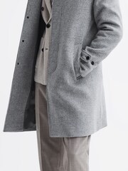 Reiss Soft Grey Bark Wool Blend Check Epsom Overcoat - Image 3 of 9