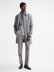 Reiss Soft Grey Bark Wool Blend Check Epsom Overcoat - Image 4 of 9