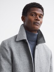 Reiss Soft Grey Bark Wool Blend Check Epsom Overcoat - Image 6 of 9