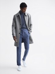 Reiss Soft Grey Bark Wool Blend Check Epsom Overcoat - Image 7 of 9