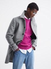Reiss Soft Grey Bark Wool Blend Check Epsom Overcoat - Image 8 of 9