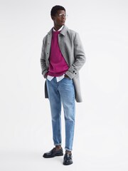 Reiss Soft Grey Bark Wool Blend Check Epsom Overcoat - Image 9 of 9