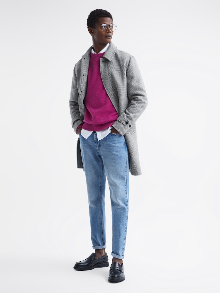 Reiss Soft Grey Bark Wool Blend Check Epsom Overcoat - Image 9 of 9