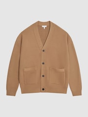 Reiss Camel Bardot Chunky Knit Ribbed Cardigan - Image 2 of 6