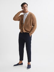 Reiss Camel Bardot Chunky Knit Ribbed Cardigan - Image 3 of 6