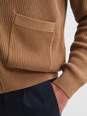 Reiss Camel Bardot Chunky Knit Ribbed Cardigan - Image 4 of 6