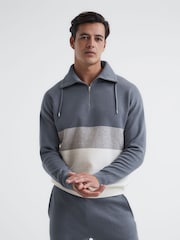 Reiss Airforce Blue Sabre Half Zip Funnel Neck Colourblock Jumper - Image 1 of 6