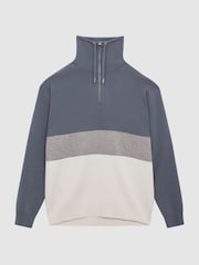 Reiss Airforce Blue Sabre Half Zip Funnel Neck Colourblock Jumper - Image 2 of 6