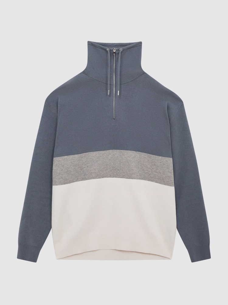 Reiss Airforce Blue Sabre Half Zip Funnel Neck Colourblock Jumper - Image 2 of 6