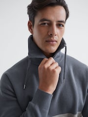 Reiss Airforce Blue Sabre Half Zip Funnel Neck Colourblock Jumper - Image 6 of 6