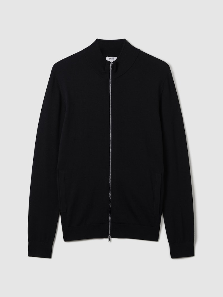 Reiss Black Hampshire Merino Wool Zip-Through Cardigan - Image 2 of 6