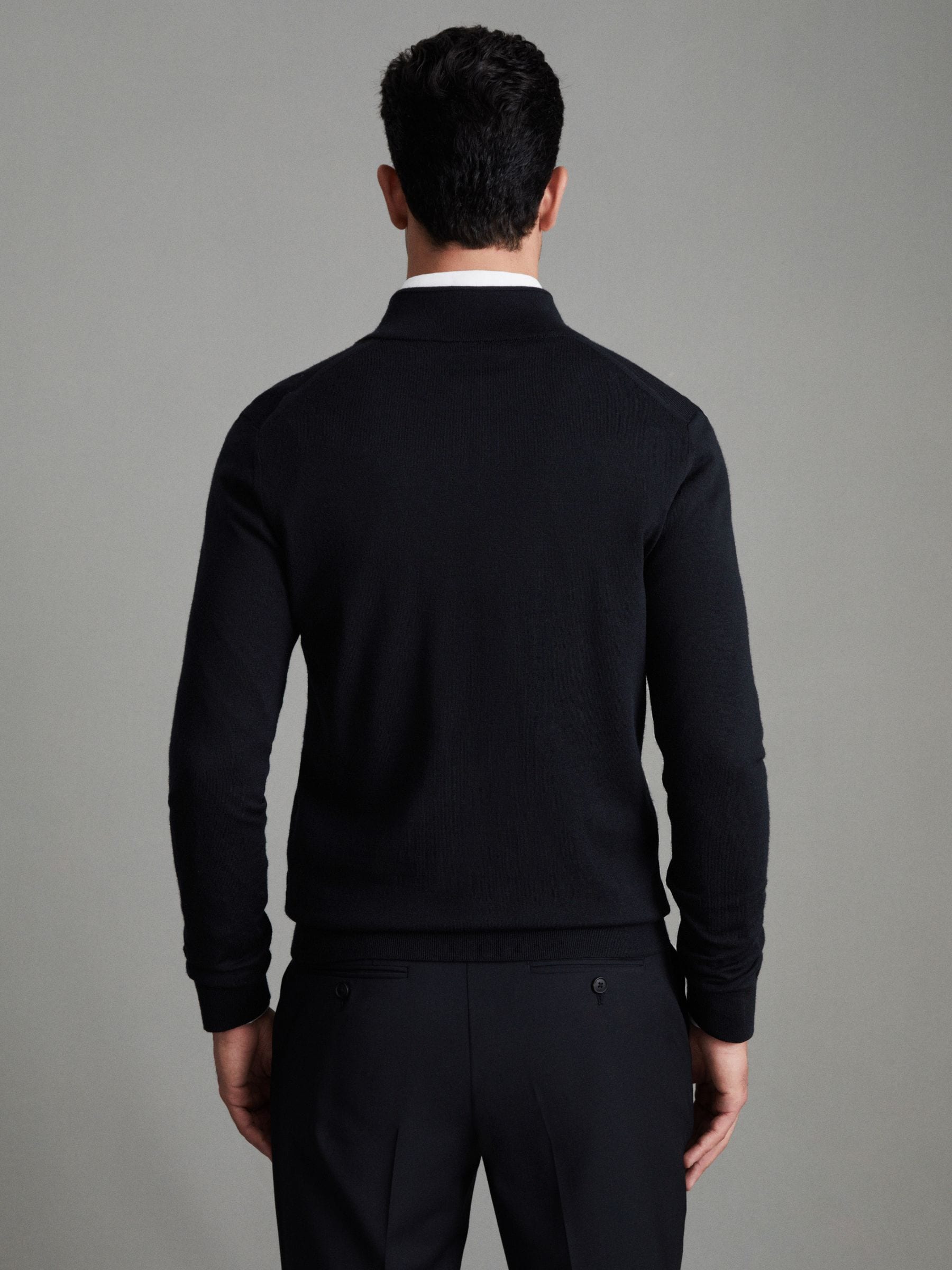 Buy Reiss Black Hampshire Merino Wool Zip-Through Cardigan