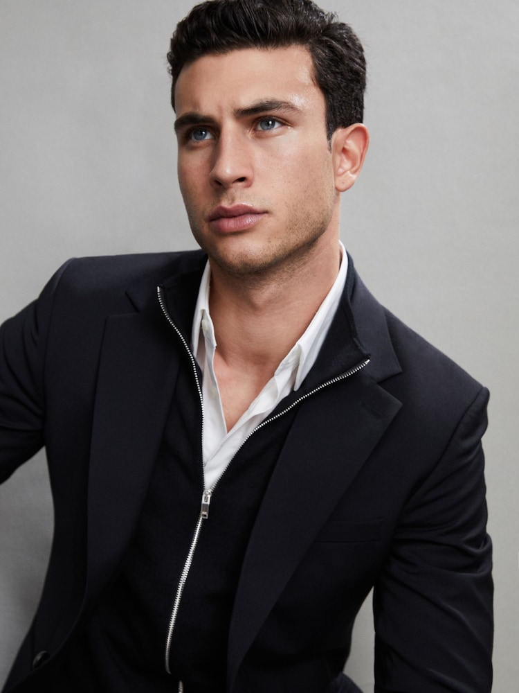 Reiss Black Hampshire Merino Wool Zip-Through Cardigan - Image 6 of 6