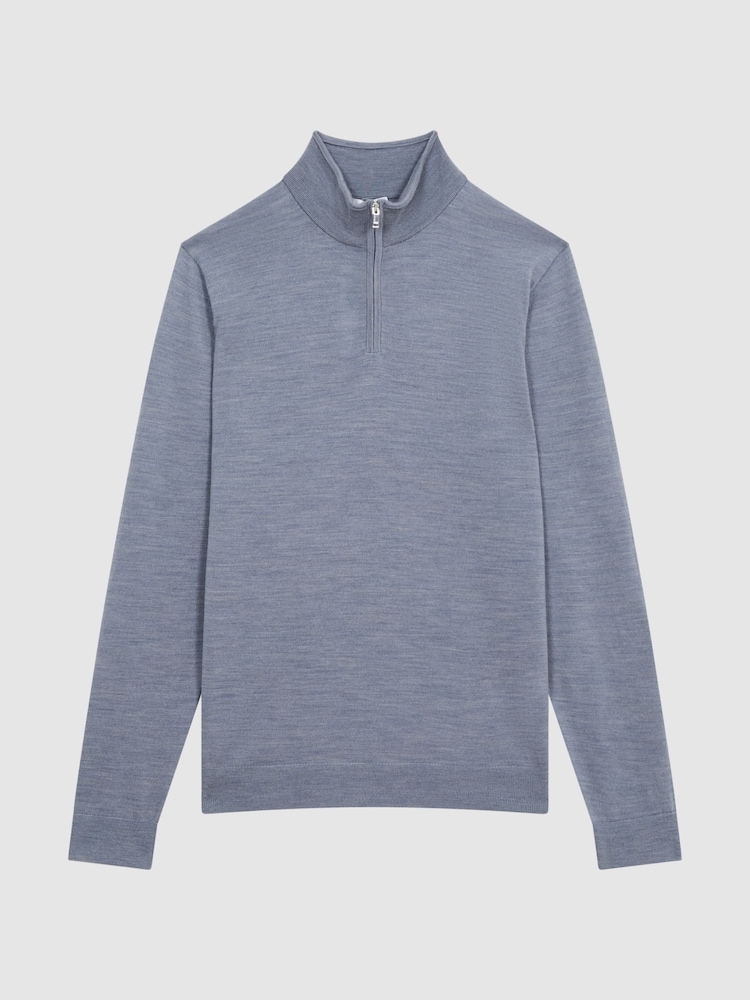 Reiss Denim Melange Blackhall Merino Wool Zip Neck Jumper - Image 2 of 5