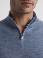 Reiss Denim Melange Blackhall Merino Wool Zip Neck Jumper - Image 4 of 5