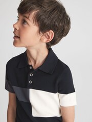 Reiss Navy Primo Senior Press Stud Colourblock Polo T-Shirt - Image 4 of 7