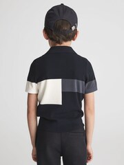 Reiss Navy Primo Senior Press Stud Colourblock Polo T-Shirt - Image 5 of 7