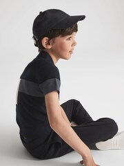 Reiss Navy Primo Senior Press Stud Colourblock Polo T-Shirt - Image 6 of 7