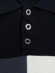 Reiss Navy Primo Senior Press Stud Colourblock Polo T-Shirt - Image 7 of 7