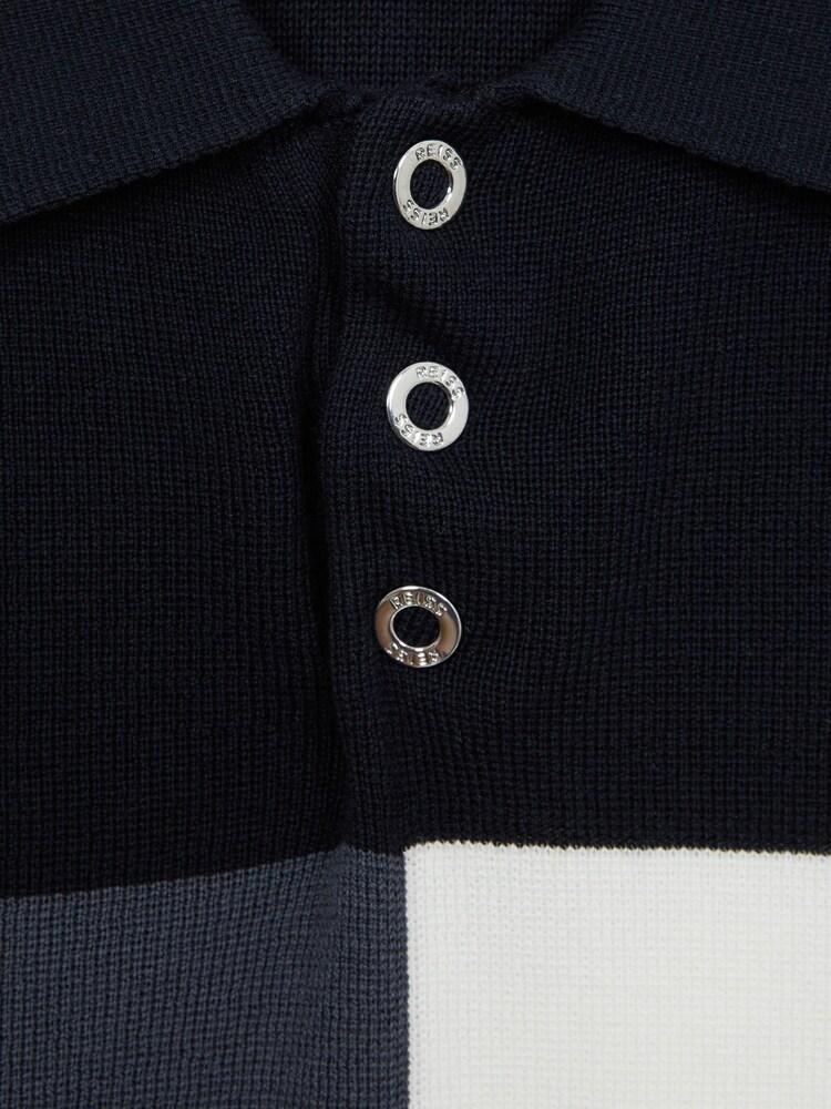 Reiss Navy Primo Senior Press Stud Colourblock Polo T-Shirt - Image 7 of 7